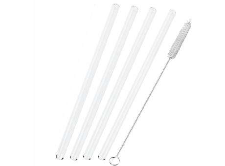 Strohhalm-Set aus 4 Glas-Trinkhalmen mit Reinigungsbürste Werbeartikel