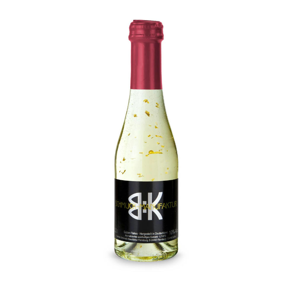 Piccolo Golden Flakes - Flasche klar - Kapselfarbe Gold, 0,2 l Werbeartikel