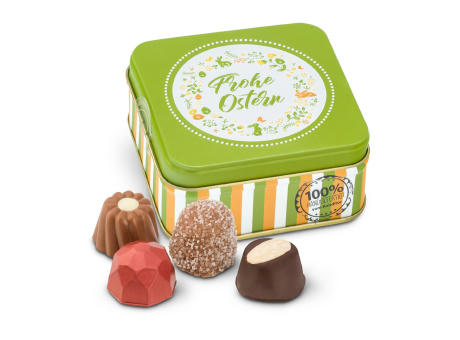 Geschenkartikel / Präsentartikel: Frohe Ostern - Pralinendose mit 50 g Werbeartikel