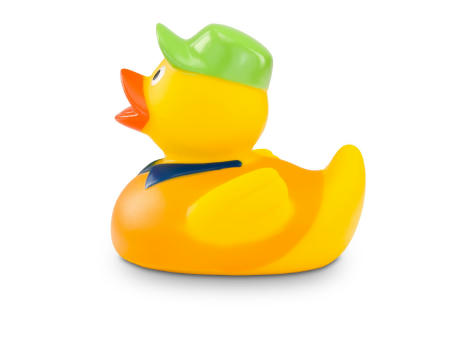 Werbeente Hugo Handwerker mit orangenem Shirt Werbeartikel