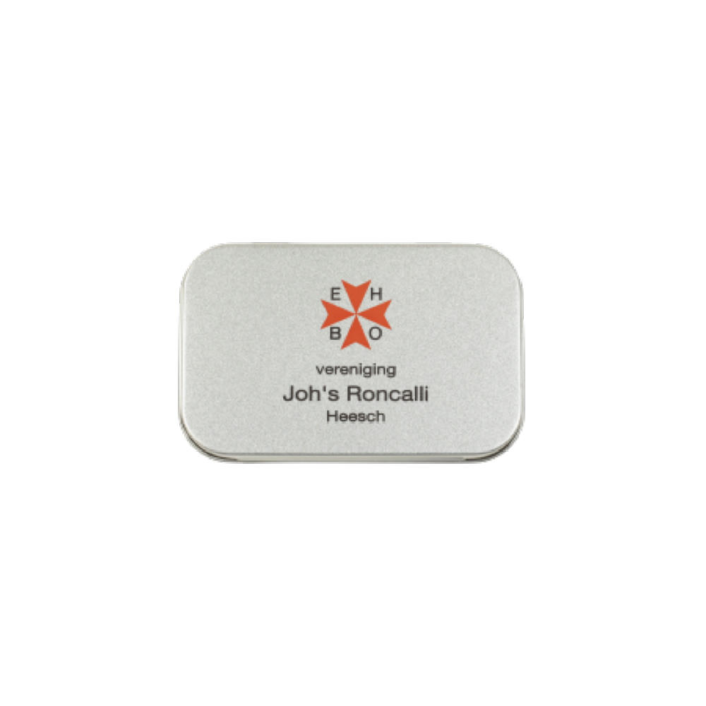 Blechdose mit Scharnier 95 x 60 x 21 mm mit 20 Pflastern Werbeartikel