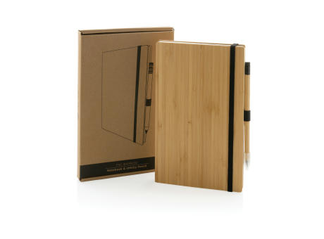 Bambus-Notizbuch und Infinity-Bleistift im Set bedrucken