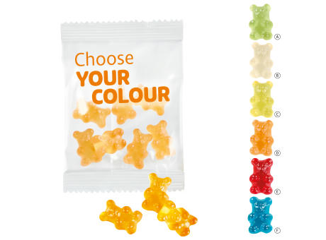 Product image Unifarbene Premium-Bärchen, 10 g im kompostierbaren Tütchen Werbeartikel