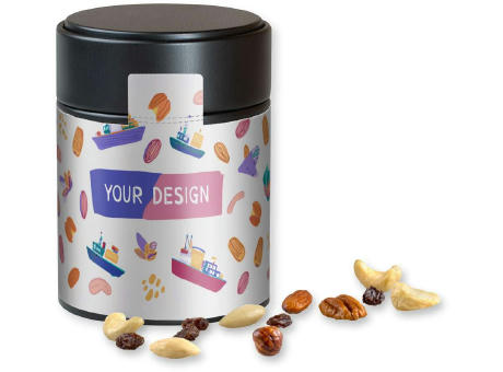 Product image Studentenfutter, ca. 100g, Metalldose Midi schwarz Werbeartikel