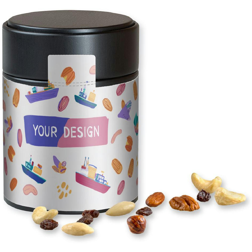 Product image Studentenfutter, ca. 100g, Metalldose Midi schwarz Werbeartikel