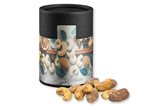 Product image Zimt-Mandel Vanille-Cashew Mix, ca. 80g, Kraftpapierdose Midi schwarz bedrucken