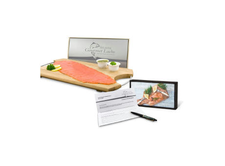 Product image Geschenkartikel / Präsentartikel: Lachs-Gutschein in Holzbox: Feinschmecker Werbeartikel