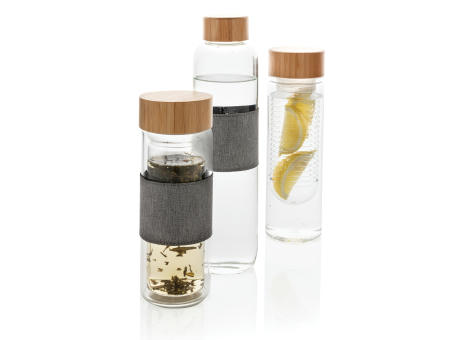 Impact Borosilikat-Glasflasche mit Bambusdeckel Werbeartikel