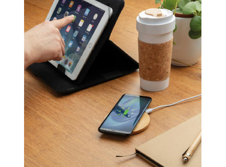 Rundes kabelloses 5W-Ladegerät aus Bambus Werbeartikel