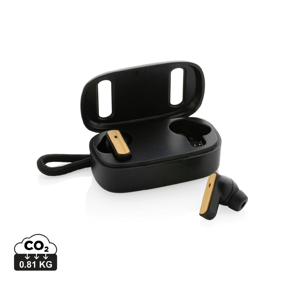 Product image TWS-Ohrhörer aus recyceltem RCS-Kunststoff und Bambus Werbeartikel