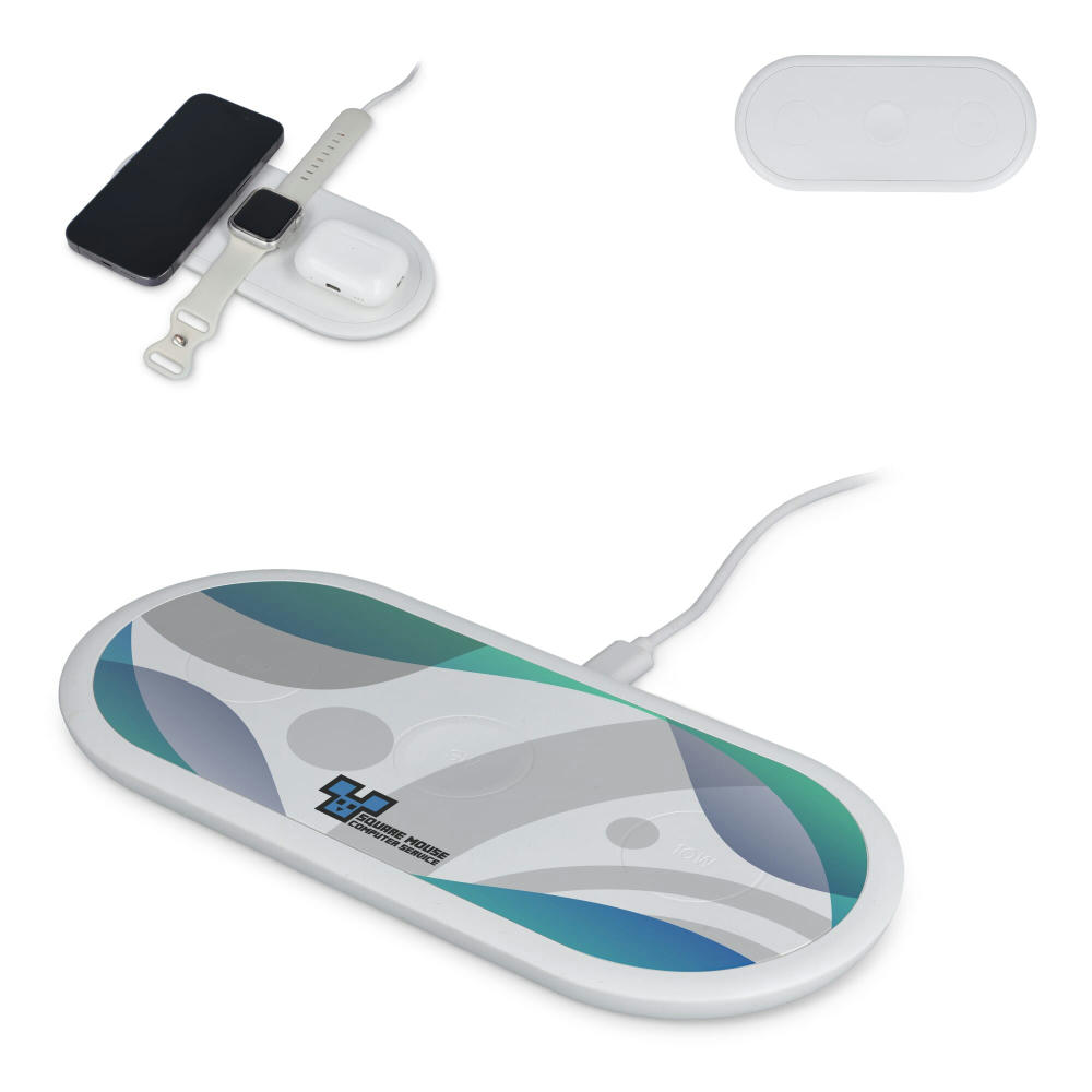 Product image 3-in-1 15 W Drahtloses Ladegerät für Handys, Apple Watch und AirPods. Werbeartikel
