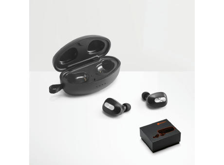 DESCRY. kabellose In-Ear Kopfhörer aus Metall und ABS inkl. Ladegerät Werbeartikel