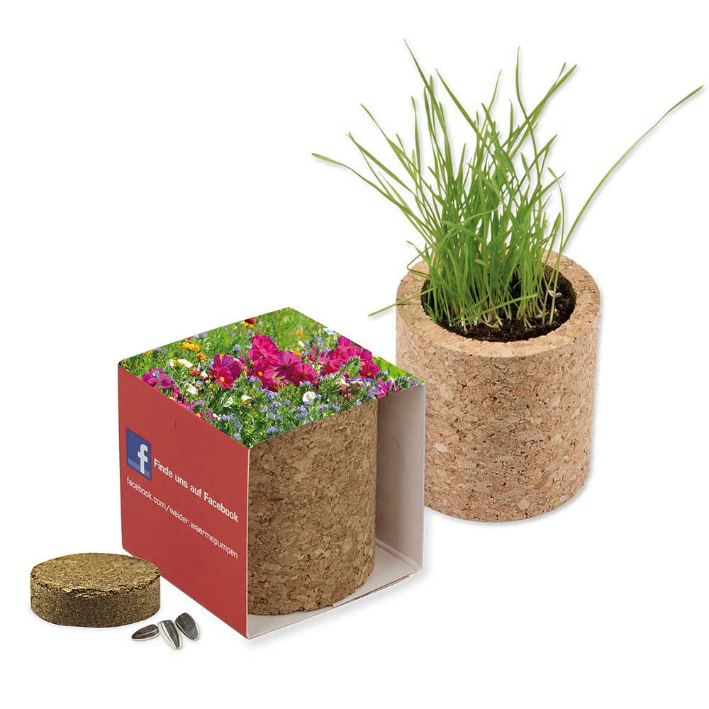 Pflanz-Kork rund mit Samen - Basilikum Werbeartikel