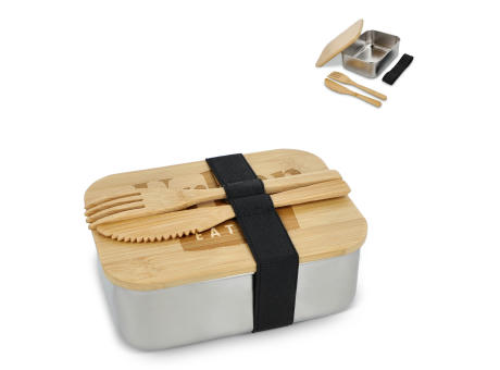 Edelstahl-Brotdose mit Bambusdeckel Werbeartikel