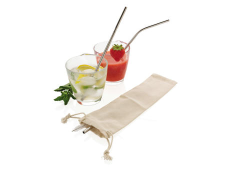 3-teiliges Trinkhalm-Set aus Stainless Steel Werbeartikel