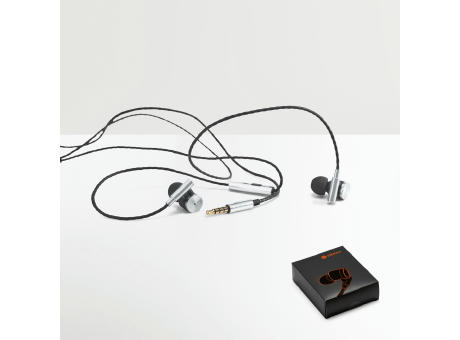 VIBRATION. In-Ear Kopfhörer aus Metall und ABS mit Mikrofon Werbeartikel