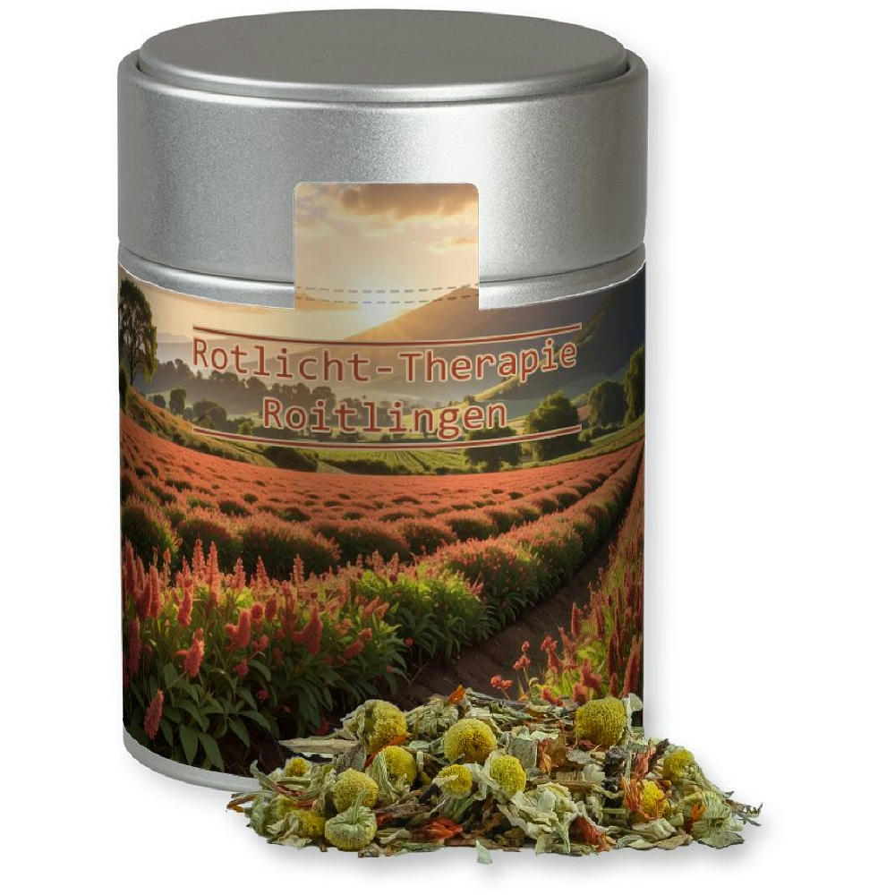 Product image Rotbuschtee Entspannungszeit, ca. 50g, Metalldose Midi silber Werbeartikel