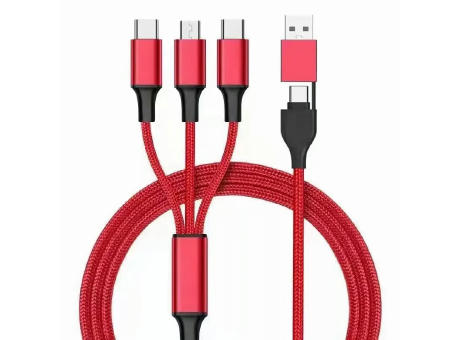 Product image 5in1 Ladekabel Nylon mit USB-A und TYP-C Kombistecker für Micro, TYP-C und Lightning 120cm Blau Werbeartikel