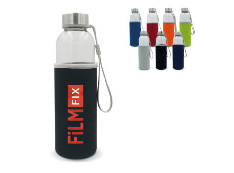 Trinkflasche aus Glas mit Neoprenhülle 500ml bedrucken