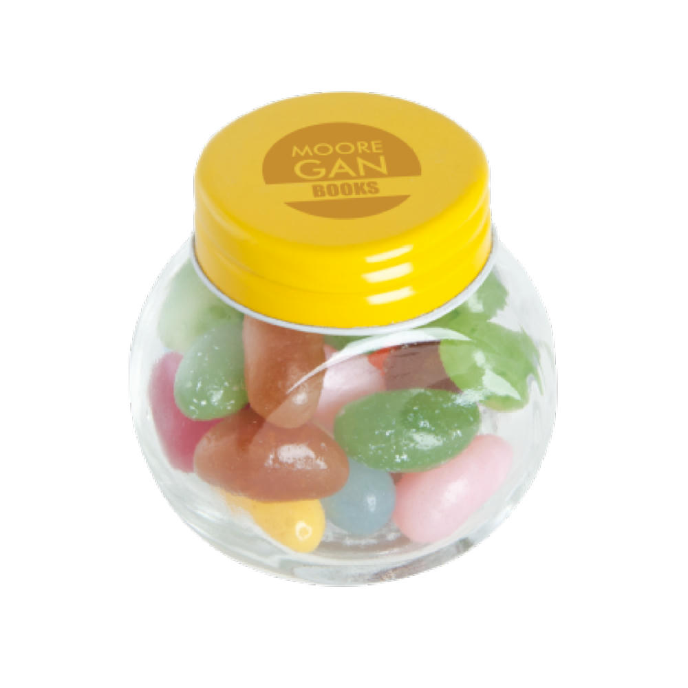 Product image Bonbonglas mini gefüllt mit ca. 40 gr. Jelly Beans mit farbigem Deckel Werbeartikel
