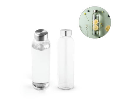 SOLER. Glasflasche sublimations und Edelstahlverschluss 500 ml Werbeartikel