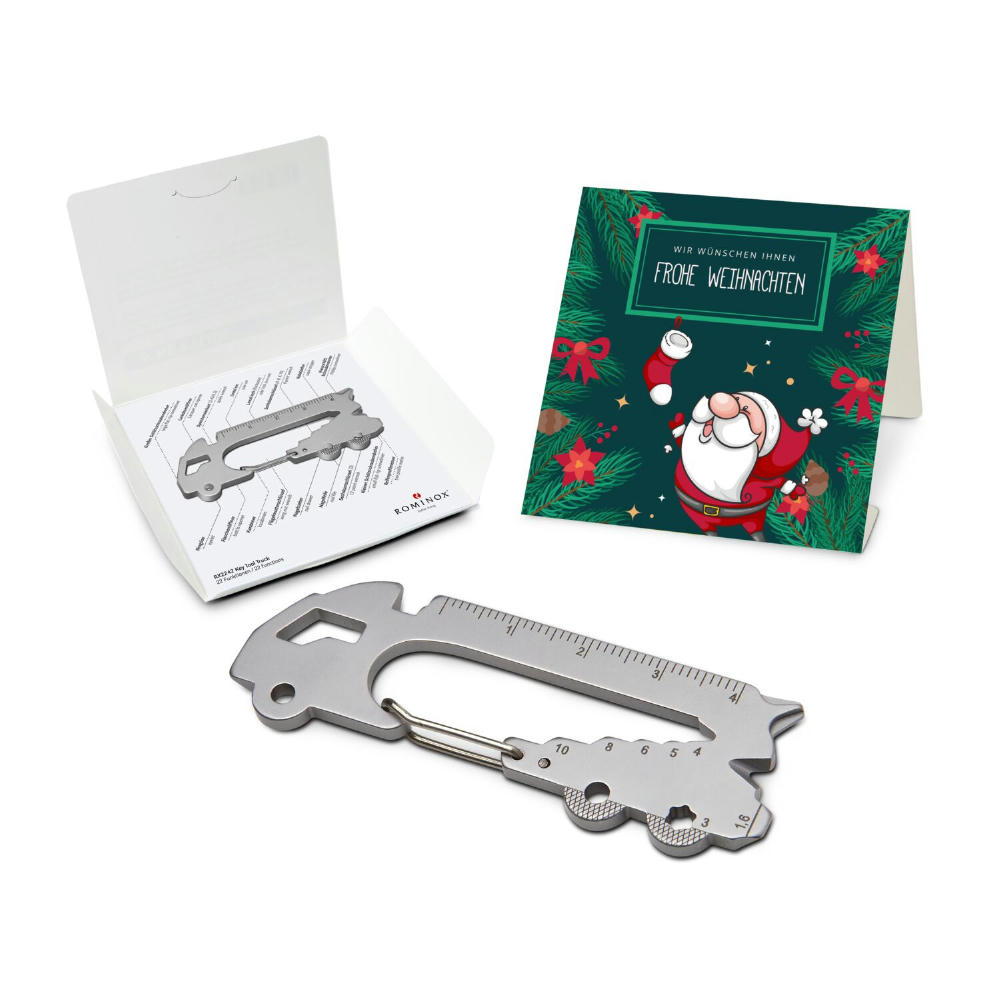 Geschenkartikel: ROMINOX® Key Tool Truck / LKW (22 Funktionen) im Motiv-Mäppchen Frohe Weihnachten Werbeartikel