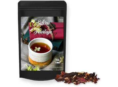 Weihnachts Früchtetee, ca. 20g, Standbeutel Mini schwarz Werbeartikel