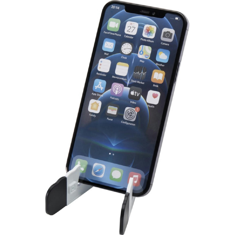 Product image Buna faltbare Tablet- und Smartphonehalterung aus recyceltem Kunststoff Werbeartikel
