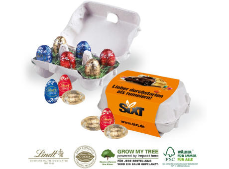 Product image SCHOKO-EIER 6ER MIT LINDT SCHOKOLADE Werbeartikel