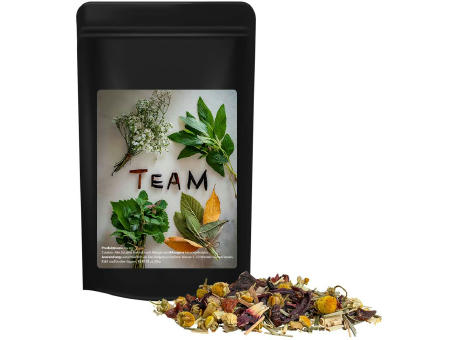 Product image Kräutertee Vierjahreszeiten, ca. 30g, Standbeutel Midi schwarz Werbeartikel