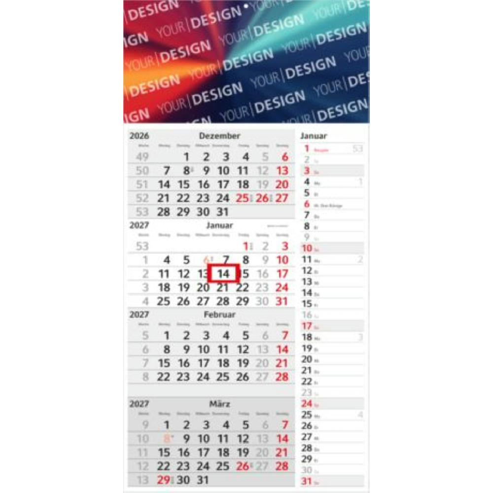 4-Monatskalender Einblatt Konzept 4 Post EXPRESS mit Streifenkalendarium Werbeartikel