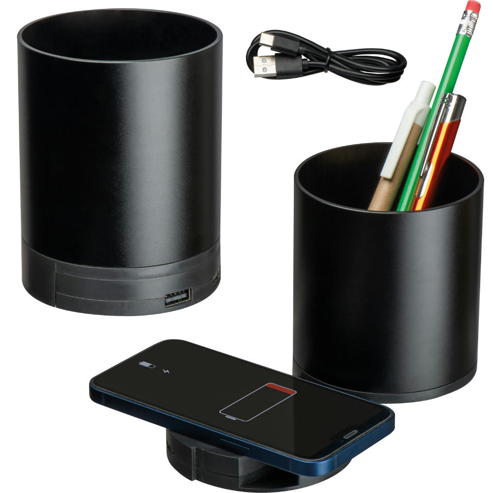 Product image Stifteköcher mit Wireless Charging Werbeartikel