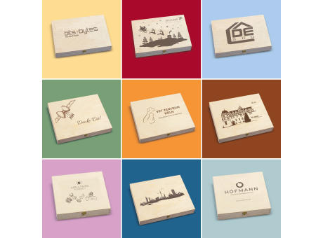 8 Tee Spezialitäten in der Birkenholzbox Werbeartikel