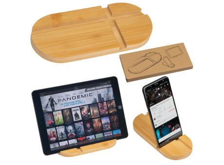 Product image Tablet- und Smartphonehalter aus Bambus Werbeartikel