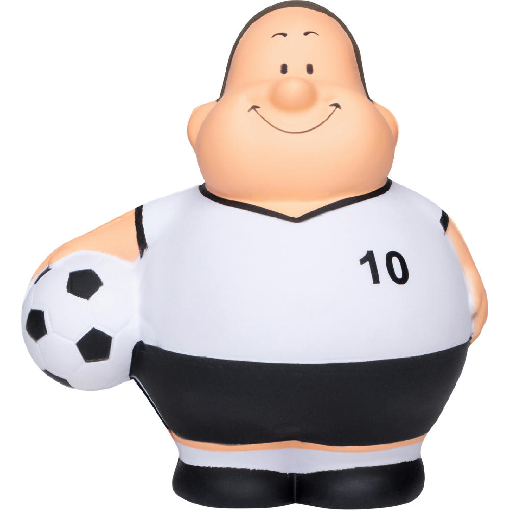 Soccer Bert im Trikot mit der Nummer 10 und Fußball unter dem Arm – Anti-Stress-Figur als Werbeartikel für Vereine