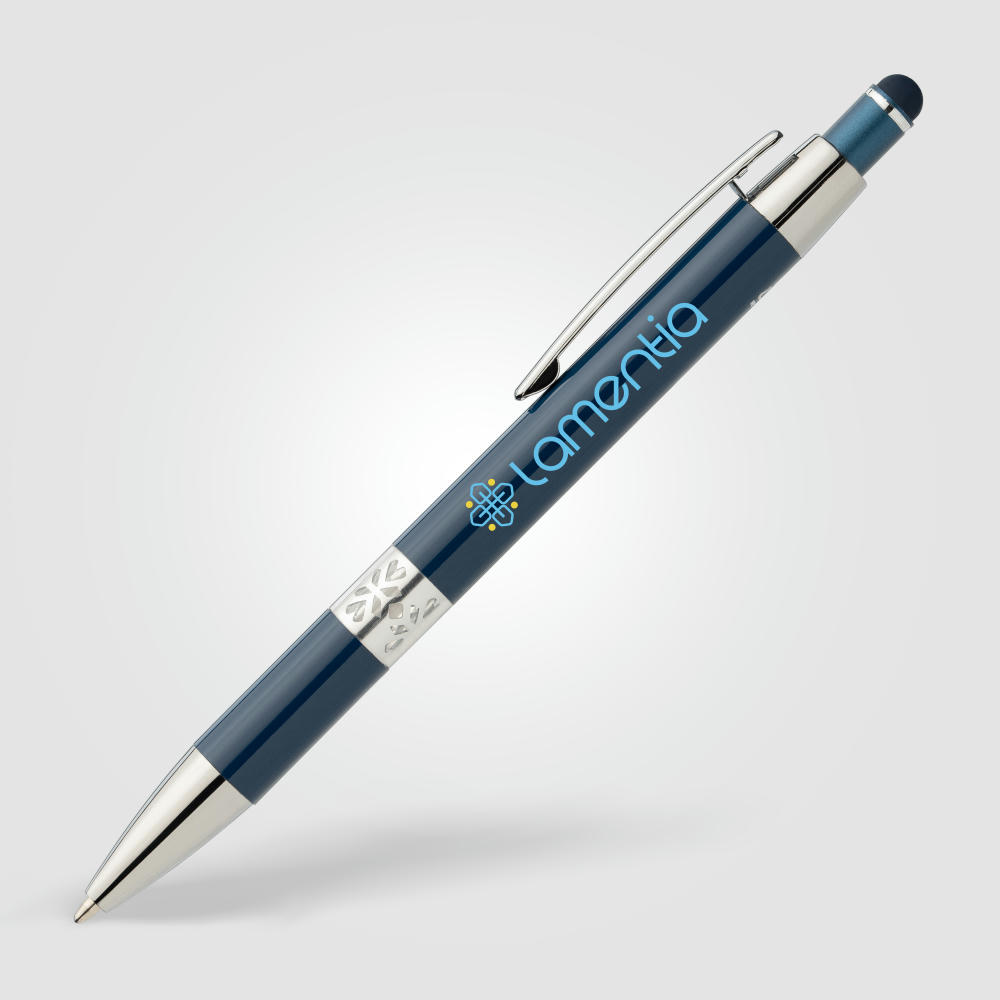 Adorn Kugelschreiber mit Chromverzierung und Stylus aus recyceltem Aluminium  Werbeartikel