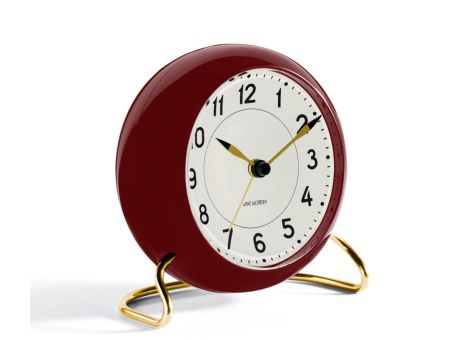 Arne Jacobsen Station Tischuhr mit Alarmfunktion burgunderrot Ø11cm bedrucken