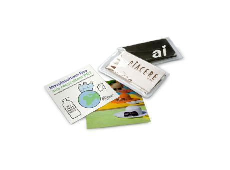 Product image Brillenputztuch rPET - Mikrofasertuch 15 x 15 cm, in transparentem Schutzetui Werbeartikel
