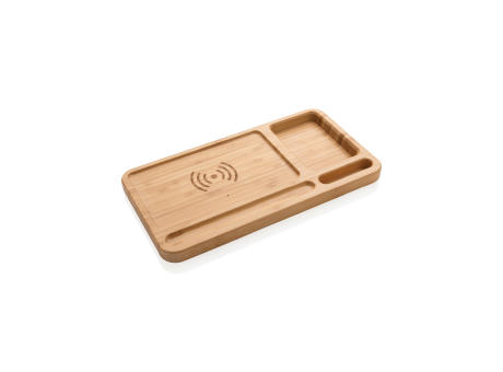 Bambus Schreibtisch-Organizer mit 5W Wireless Charger Werbeartikel