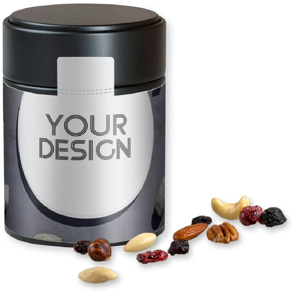 Product image Premium Studentenfutter, ca. 100g, Metalldose Midi schwarz Werbeartikel