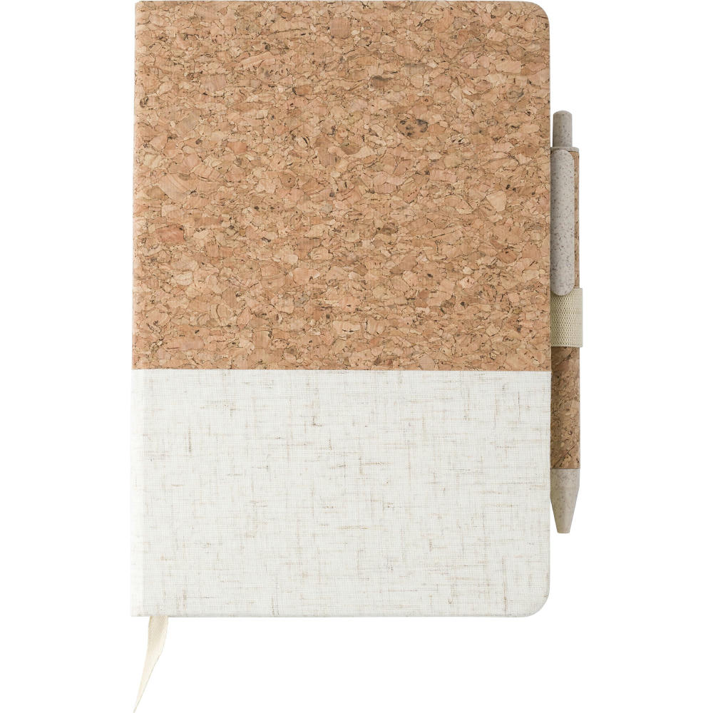 Product image Cork-Line Notizbuch aus Kork und Leinen und Kugelschreiber aus Weizenstroh Kenzo Original Werbeartikel