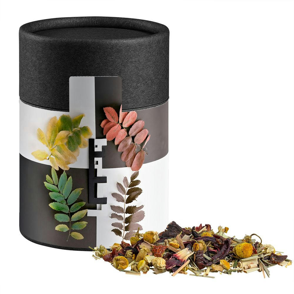 Product image Kräutertee Vierjahreszeiten, ca. 25g, Kraftpapierdose Midi schwarz Werbeartikel