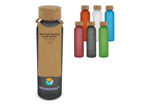 Gefrostete flasche aus recyceltem Glas mit Korkdeckel 500ml bedrucken