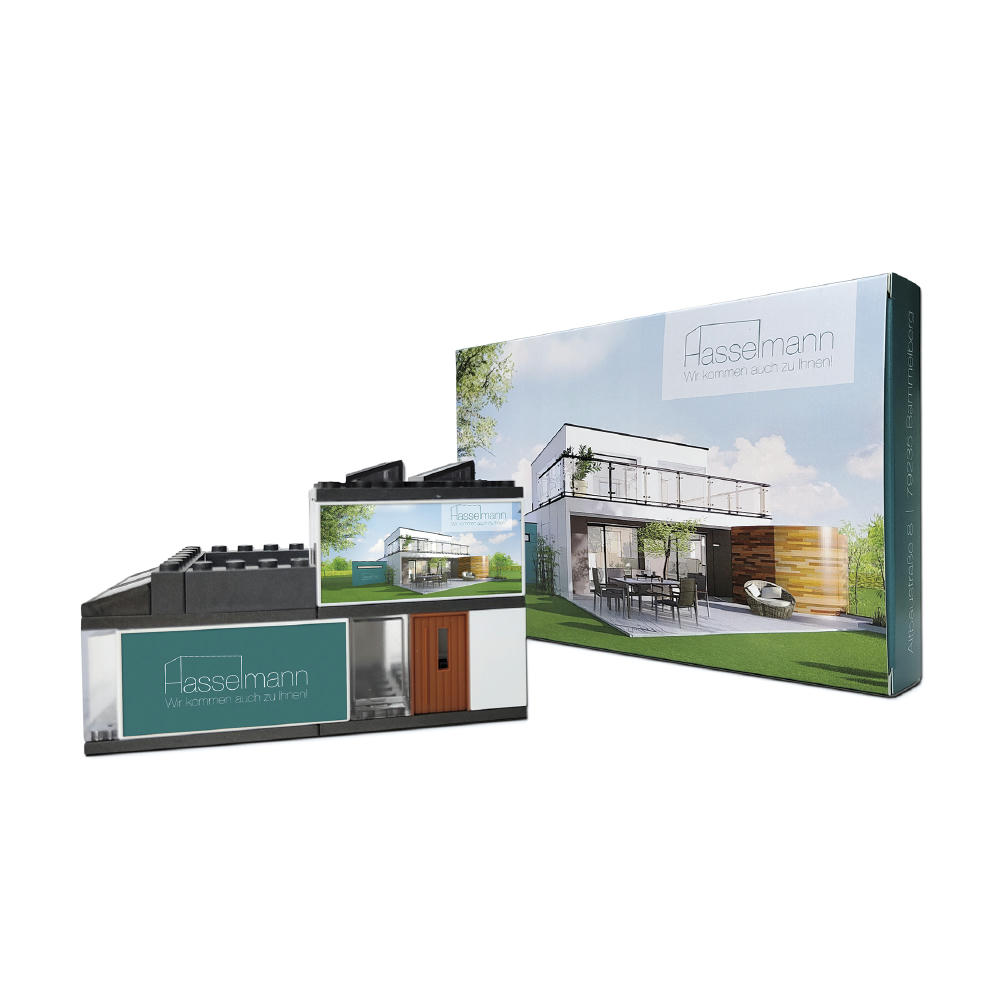 Bausatz in Geschenkverpackung "Haus" Werbeartikel