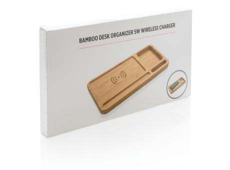 Bambus Schreibtisch-Organizer mit 5W Wireless Charger Werbeartikel