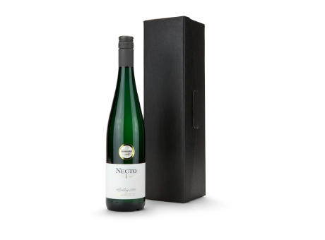 Geschenkartikel / Präsentartikel: Weißwein im schwarzen Geschenkkarton Werbeartikel