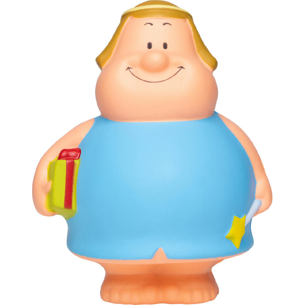 Engel Bert mit Heiligenschein, Flügeln, Geschenk und Stern – Anti-Stress-Figur mit Logo als Weihnachtsgruß