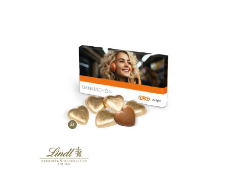 Präsentbox mit Lindt Schokoherzen Werbeartikel