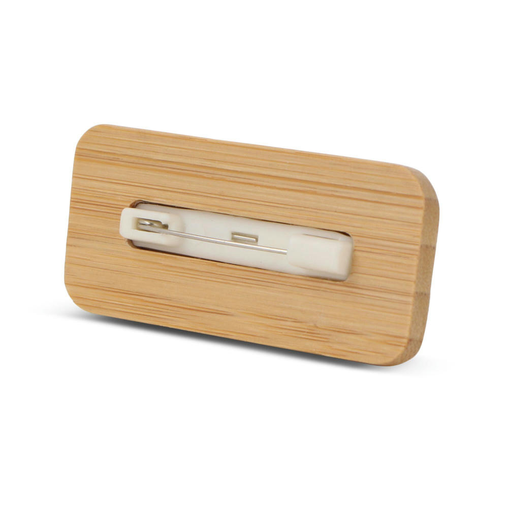 Namensschild aus Bambus mit Anstecknadel Werbeartikel