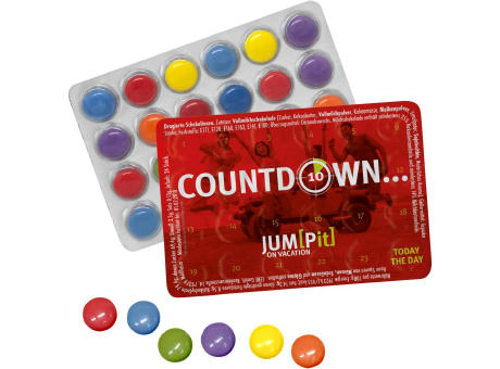 Product image Kleinster Event-Kalender der Welt mit 24 bunten Schokolinsen Werbeartikel